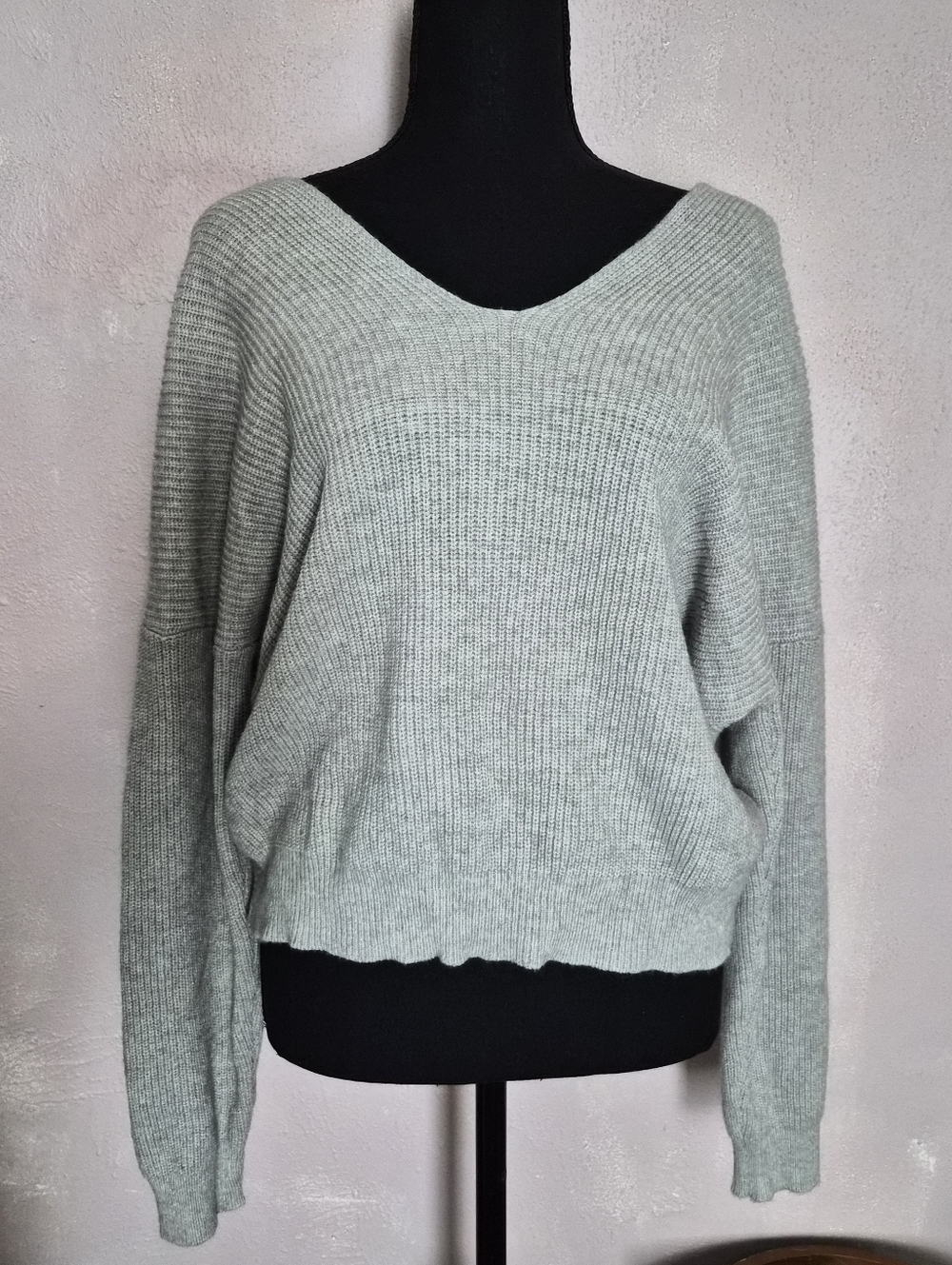 Grey Knit Sweater With Twisted Back